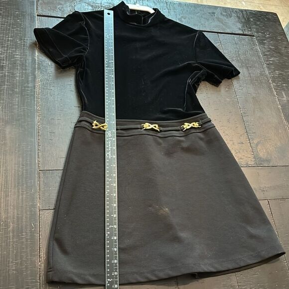 Vintage Scarlett Velour Velvet Black Horse Bit Mock Neck 7/8 GoGo Goth Dress - Picture 14 of 16